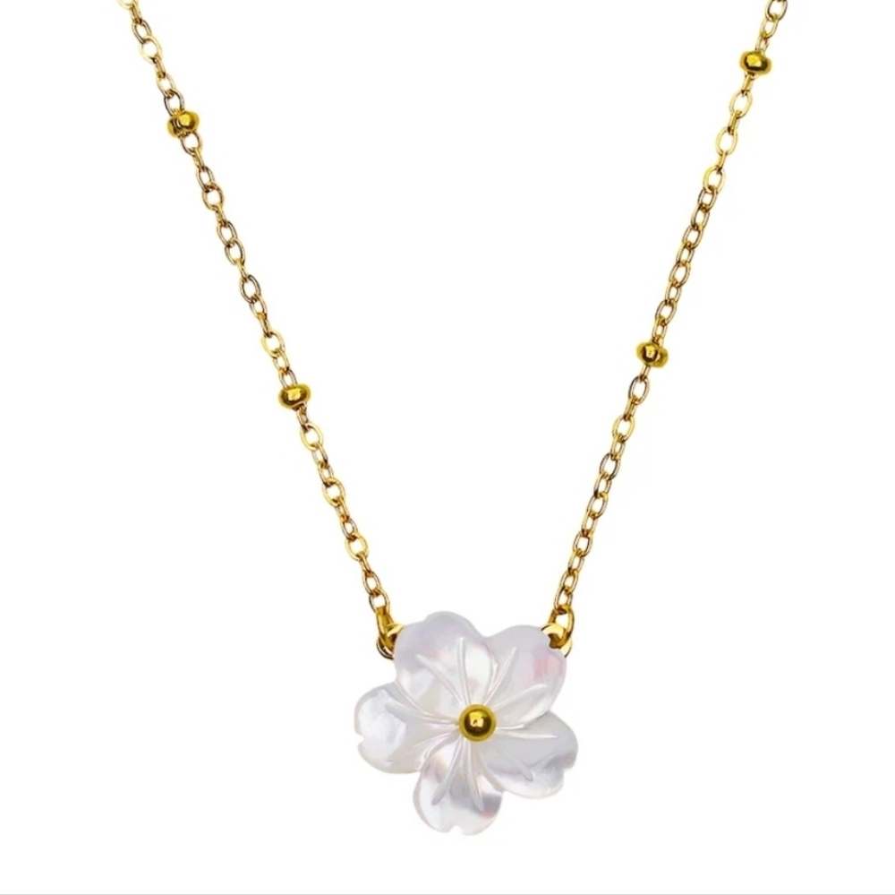 NEW Mother Of Pearl Dainty Carved Hibiscus Flower Pendant